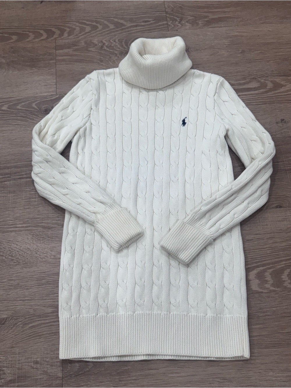Ralph Lauren Sport Cable Knit Turtleneck Sweater S Cream 100% Cotton Pony